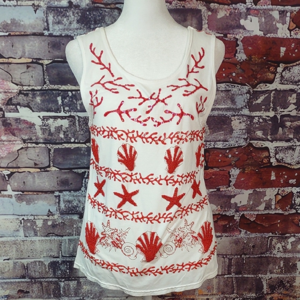 Haven Bleu Embellished Coral Print Tank Top
